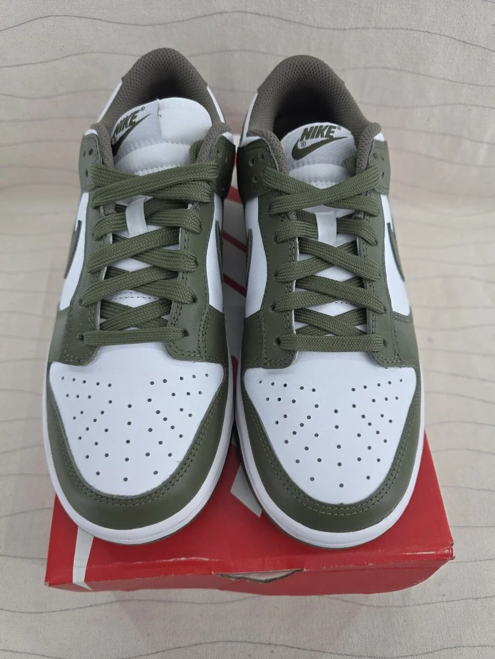 Nike Womens Dunk Low White And Medium Olive Sneakers Shoes DD1503-120 Size 7